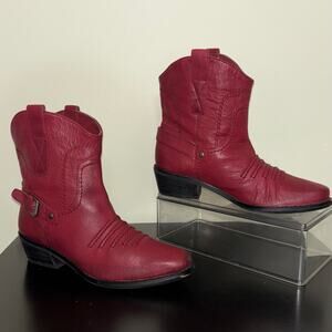 Franco Sarto Red Leather Western Ankle Boots Women’s 6M Cowboy Rodeo Booties